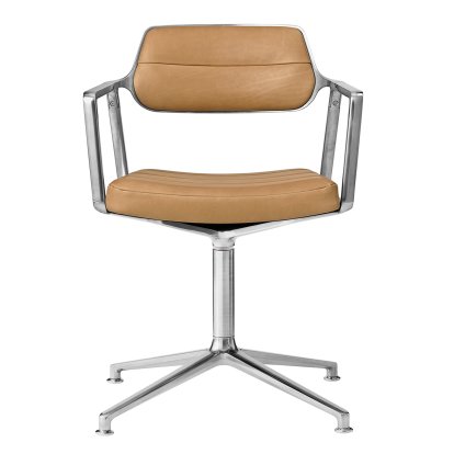 Chaise pivotante Swivel 453, Cuir chameau, Poli