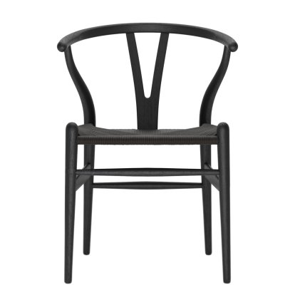 CH24 Wishbone Chair, Chêne laqué noir, Paillage noir