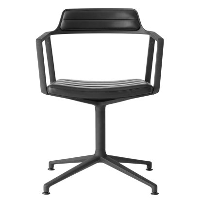 Chaise Swivel 452, Revêtement en poudre noir, Piètement fixe, Cuir noir