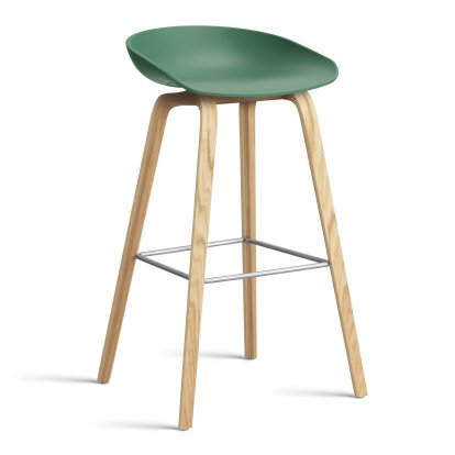 About A Stool AAS 32, Version bar: hauteur de l'assise 74 cm, Chêne laqué, Teal green 2.0