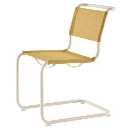 Chaise Cantilever S 33 / S 34 V Tissu, Sans accotoirs, Blanc perle mat revêtu par poudre, Tissu cento corn- sable, Patins en plastique transparent avec feutre