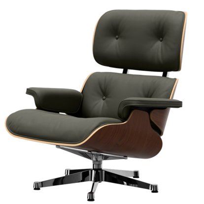 Eames Lounge Chair, Noyer foncé, Cuir Premium F gris umbra, 89 cm, Aluminium poli