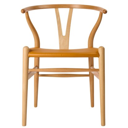 Chaise Wishbone CH24P en cuir, Hêtre huilé, Loke 7050