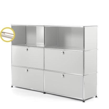USM Haller E Highboard L avec éclairage du compartiment, Gris clair RAL 7035, Blanche chaude