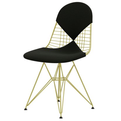 Chaise Wire Chair DKR, Revêtement thermolaqué citron, Coussin pour assise et dossier (Bikini), Apollo forêt / noir
