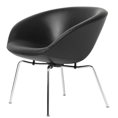 Fauteuil Pot, Chromé, Cuir Aura, Noir