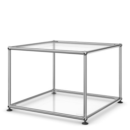 Table d'appoint 50 USM Haller, Panneaux inférieur et supérieur en verre, Verre transparent
