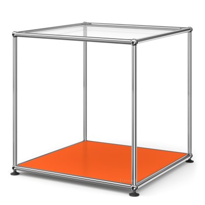 Table d'appoint USM Haller 50 haute, Panneau supérieur en verre, panneau inférieur en métal, Orange pur RAL 2004