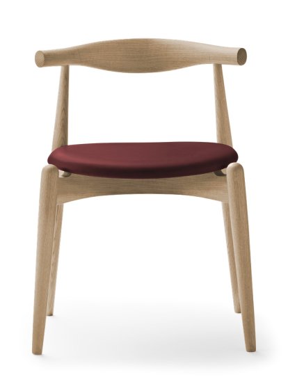 CH20 Elbow Chair, Chêne laqué blanc, Cuir bourgogne