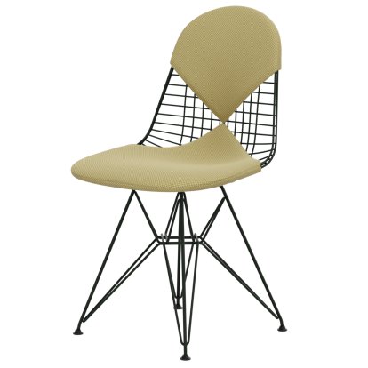 Chaise Wire Chair DKR, Revêtement thermolaqué vert foncé, Coussin pour assise et dossier (Bikini), Apollo doré / blanc