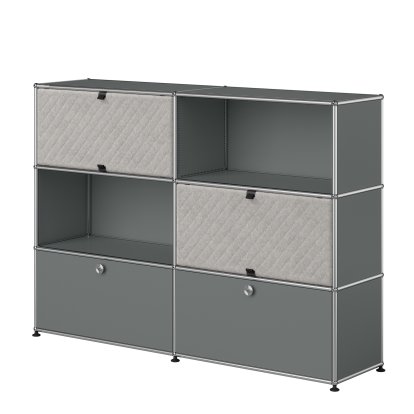 Buffet haut USM Haller L avec deux Soft Panels USM Haller, diagonale, Gris moyen RAL 7005, Gris