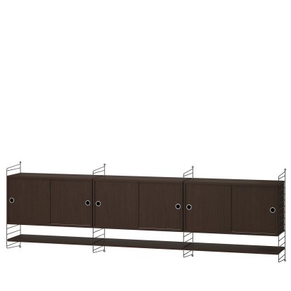 Étagère murale String System avec 3 armoires suspendues, Placage de chêne foncé, Brun foncé