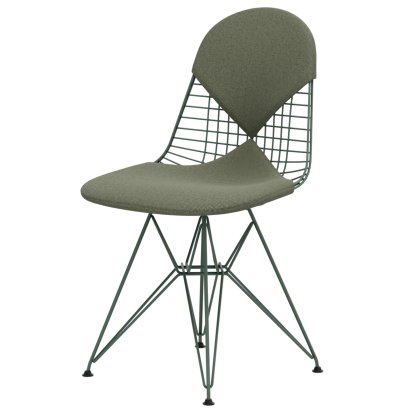 Chaise Wire Chair DKR, Revêtement thermolaqué eames écume de mer verte, Coussin pour assise et dossier (Bikini), Hopsak ivoire / forêt