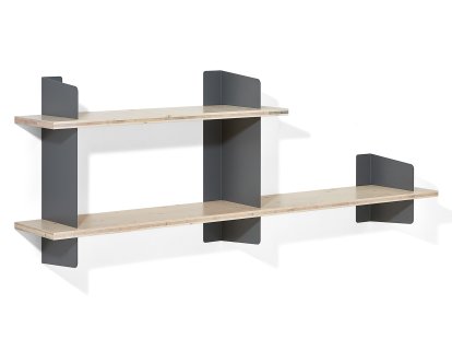 Étagère murale Atelier, Plaques de 3 couches d'épicéa/sapin teintées en blanc, Basalte gris, version  3, 1x 100 + 1x 160 cm