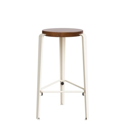 Tabouret de bar Lou, 66 cm, Chêne teinté, Blanc crème