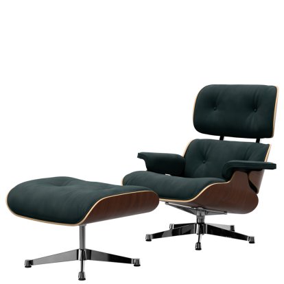 Eames Lounge Chair & Ottoman Calma, Noyer foncé, Calma, vert pin, 89 cm, Aluminium poli