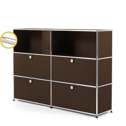 USM Haller E Highboard L avec éclairage du compartiment, Marron USM, Blanche chaude