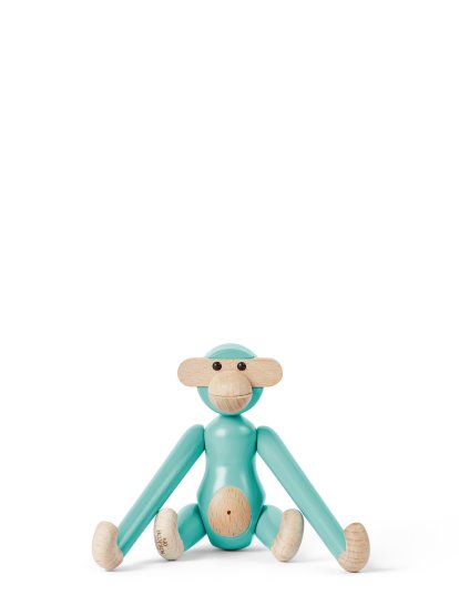 Figurine Singe, Mini (H 9,5 cm), Hêtre/turquoise