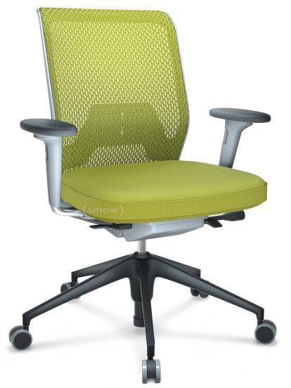 ID Mesh, Mécanisme Flowmotion sans inclinaison avant et sans réglage de la profon, Avec accotoirs 2D, Piétement à 5 branches, plastique basic dark, Soft grey, Assise Skin, dossier Netline, Avocat, Durs pour tapis