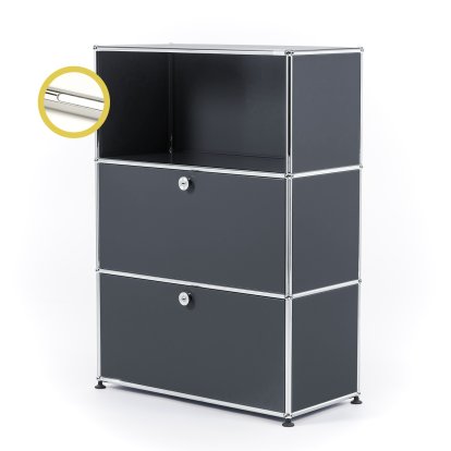 USM Haller E Highboard M avec 2 portes battantes et éclairage du compartiment, Anthracite RAL 7016, Blanche froide