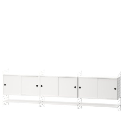 Étagère murale String System avec 3 armoires suspendues, Blanc, Blanc