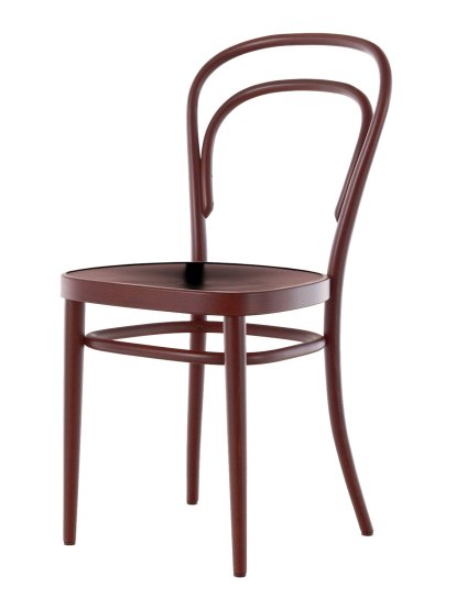 Chaise bistrot 214 / 214 M originale, Sans accotoirs, Hêtre teinté couleur acajou, Siège en contreplaqué moulé