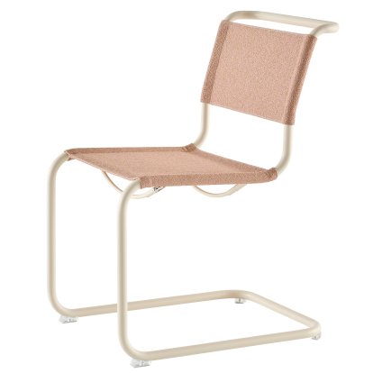 Chaise Cantilever S 33 / S 34 V Tissu, Sans accotoirs, Blanc perle mat revêtu par poudre, Tissu cento lotus - rose, Patins en plastique transparent avec feutre