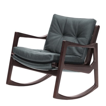 Euvira Rocking Chair Soft, Chêne teinté marron, Cuir Classic gris