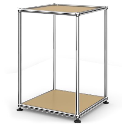 Table d'appoint USM Haller haute 35, Panneau supérieur en verre laqué, panneau inférieur en métal, Beige USM