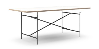 Table Eiermann, Mélaminé blanc avec bords chêne, 200 x 90 cm, Noir, Vertical, centré (Eiermann 2), 135 x 78 cm