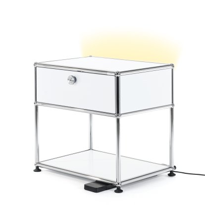 Table de chevet USM Haller E avec variateur de lumière, Blanc pur RAL 9010