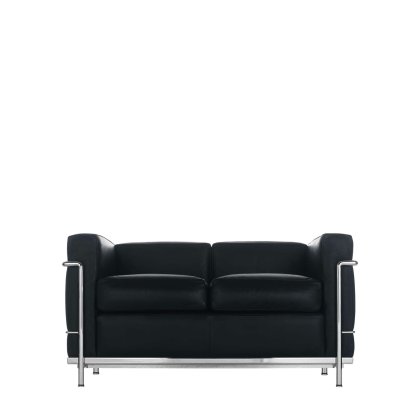 2 Fauteuil Grand Confort, petit modèle, deux places, Chromé, Cuir Scozia, Noir graphite