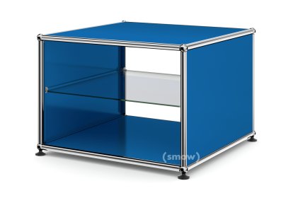 Table d'appoint avec panneaux latéraux USM Haller, 50 cm, Avec tablette intérieure en verre, Bleu gentiane RAL 5010