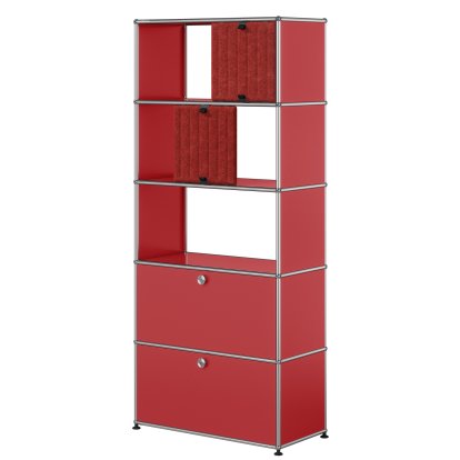 Étagère USM Haller, 2 abattants sans paroi arrière, avec 2 Soft Panels, verticale, Rouge rubis USM, Rouge / Orange