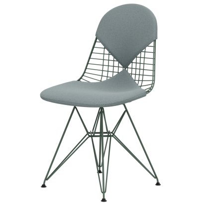 Chaise Wire Chair DKR, Revêtement thermolaqué eames écume de mer verte, Coussin pour assise et dossier (Bikini), Hopsak bleu glacier / ivoire