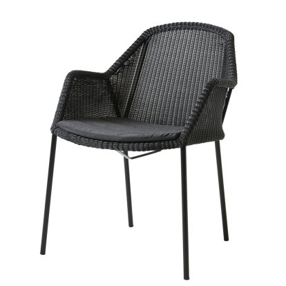 Chaise Breeze, Noir, Avec coussin d'assise, Natté - Noir