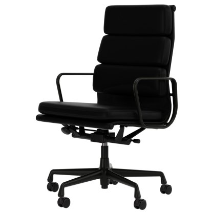 Soft Pad Chair EA 219, Aluminium finition époxy noir foncé, Cuir Standard nero, Plano nero, Durs pour tapis