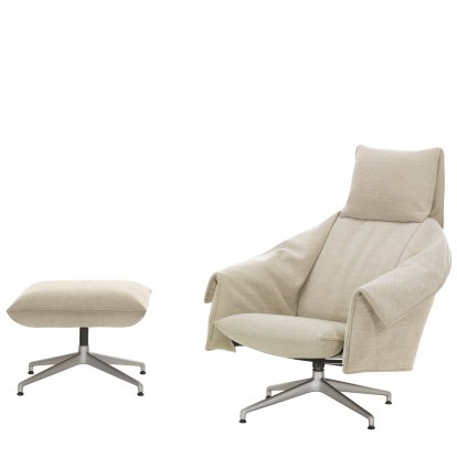 Fauteuil lounge Bascule à dossier haut avec piètement à quatre branches, Avec repose-pieds, Tissu Iroko 2, crème, 38 cm, Aluminium sablé