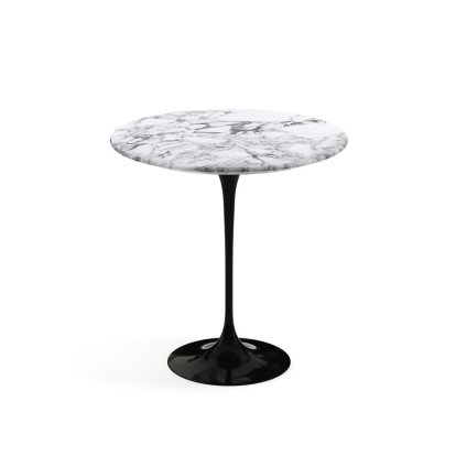 Table d'appoint ronde Saarinen, 51 cm, Noir, Marbre Arabescato (blanc avec tons gris)
