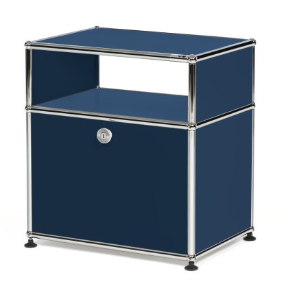 USM Haller Table de nuit avec porte abattante et étagère intermédiaire, Bleu acier RAL 5011
