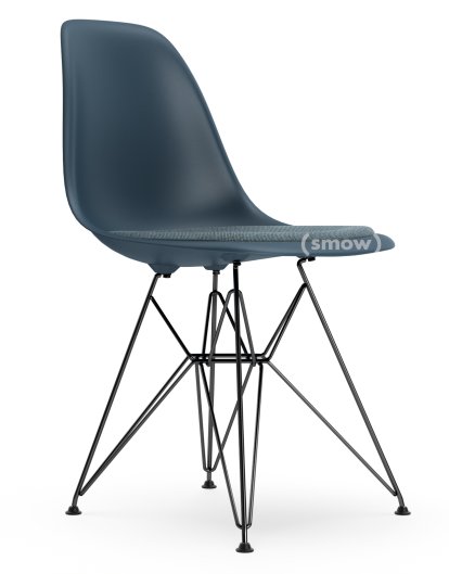Eames Plastic Side Chair RE DSR, Bleu océan, Avec coussin d'assise, Bleu glacier / marron marais, Version standard - 43 cm, Revêtement basic dark