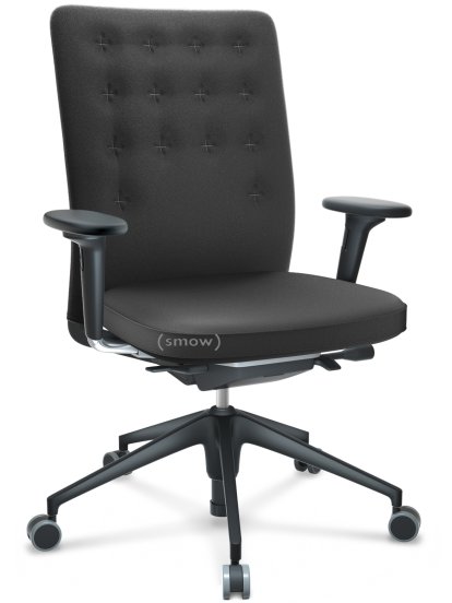 ID Trim, Avec support lombaire, Mécanisme Flowmotion avec inclinaison avant et réglage de la profondeur , Avec accotoirs 2D, Piétement à 5 branches, plastique basic dark, Assise et dossier Plano, Gris foncé, Souples pour sols durs