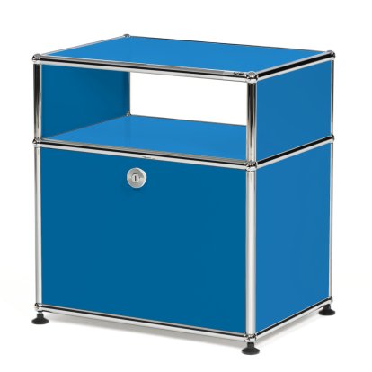 USM Haller Table de nuit avec porte abattante et étagère intermédiaire, Bleu gentiane RAL 5010