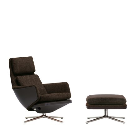 Fauteuil Grand Relax, Avec repose-pieds, Tissu Corsaro, mélange de poivres / Cuir Forte, gris ombre, Poli, 41,5 cm