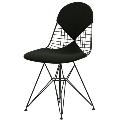 Chaise Wire Chair DKR, Revêtement thermolaqué vert foncé, Coussin pour assise et dossier (Bikini), Apollo forêt / noir