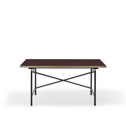 Table Eiermann 1 M (réglage mécanique de la hauteur), Linoleum bordeaux (Forbo 4154) avec bords en chêne, 140 x 80 cm, Noir