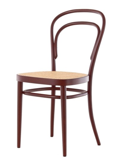 Chaise bistrot 214 / 214 M originale, Sans accotoirs, Hêtre teinté couleur acajou, Cannage (avec tissu de soutien sous l'assise)