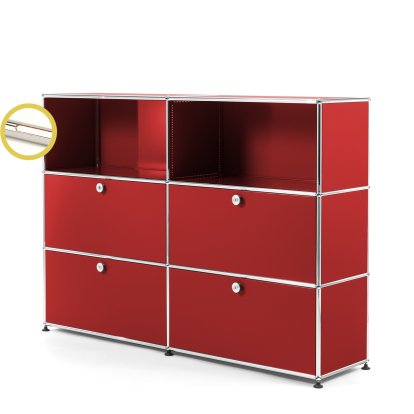 USM Haller E Highboard L avec éclairage du compartiment, Rouge rubis USM, Blanche chaude