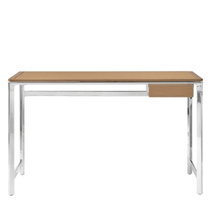 Table Studio 430, Chêne clair / cuir camel, Avec tiroir