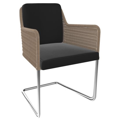 Chaise cantilever D43, Tressage II - sable, Tissu cavalerie - noir, Chrome